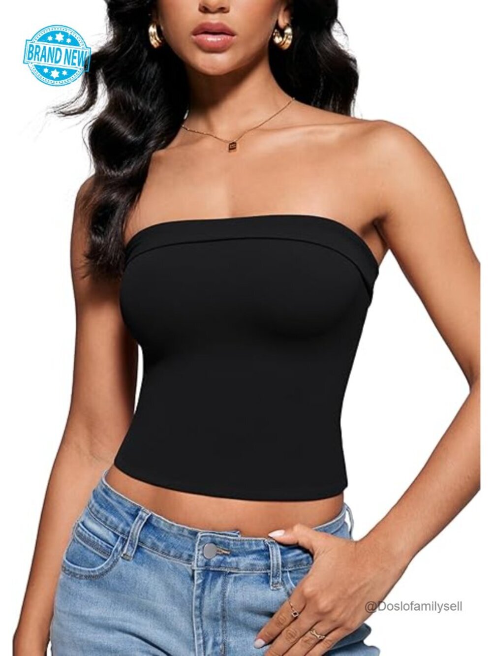Double-Layer Fold-Over Collar Tube Top Strapless Bandeau Tank Top No Padding